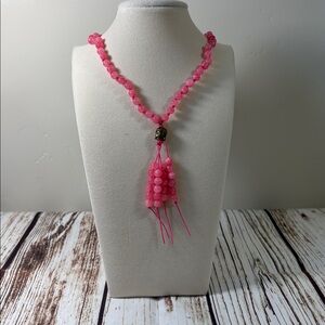 Pink Chalcedony Gemstone Bead Handmade Beaded Mala Necklace